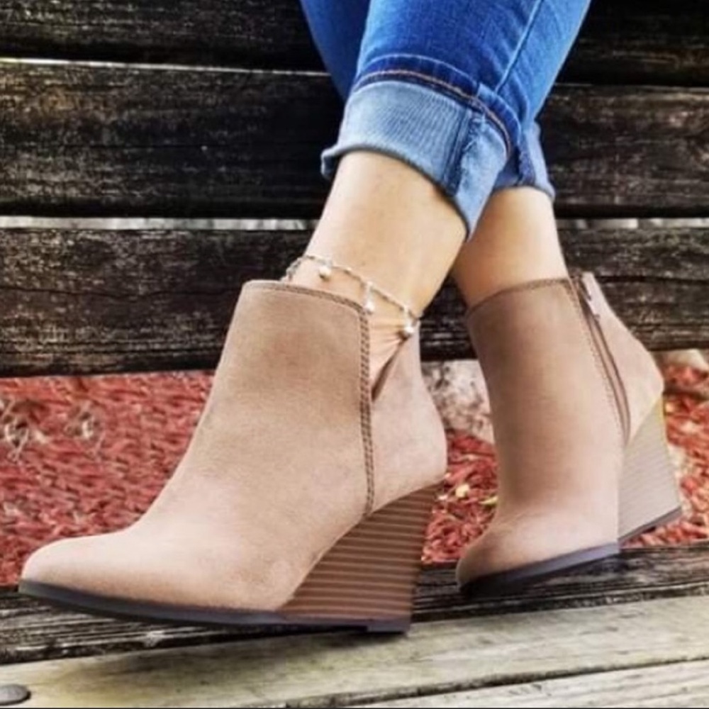 Taupe Wedge Booties